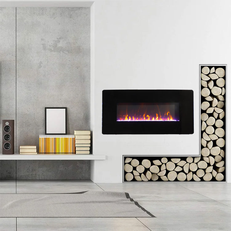 36 Inch Curved Front Electric Fireplace, Freestanding or Wall Mounted Electric Fireplace with Adjustable Flame Color & Remote Control