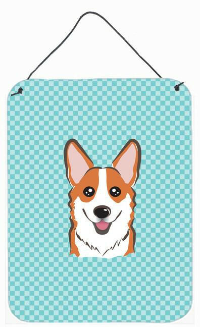 Checkerboard Blue Corgi Wall or Door Hanging Prints BB1192DS1216