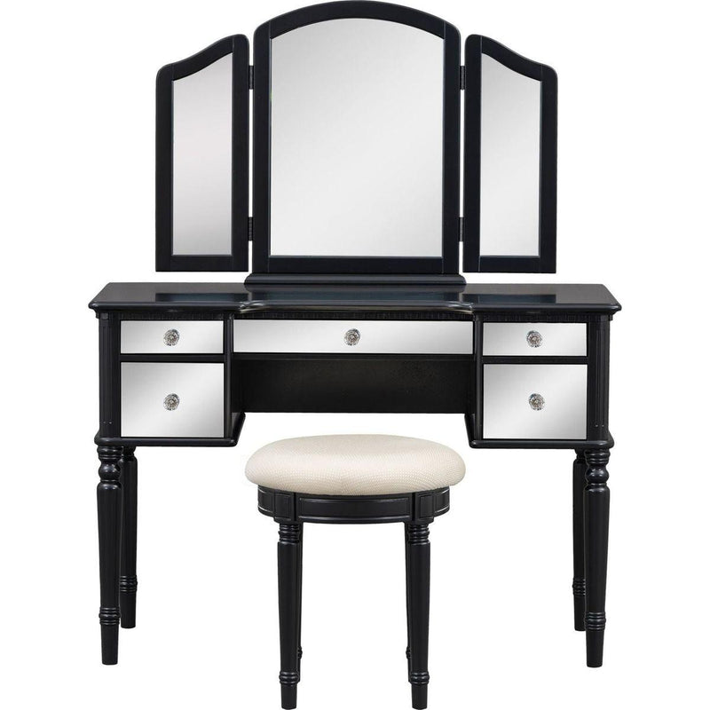 43" Dressing Table Set with Mirrored Drawers and Stool, Tri-fold Mirror, Makeup Vanity Set for Bedroom, Black