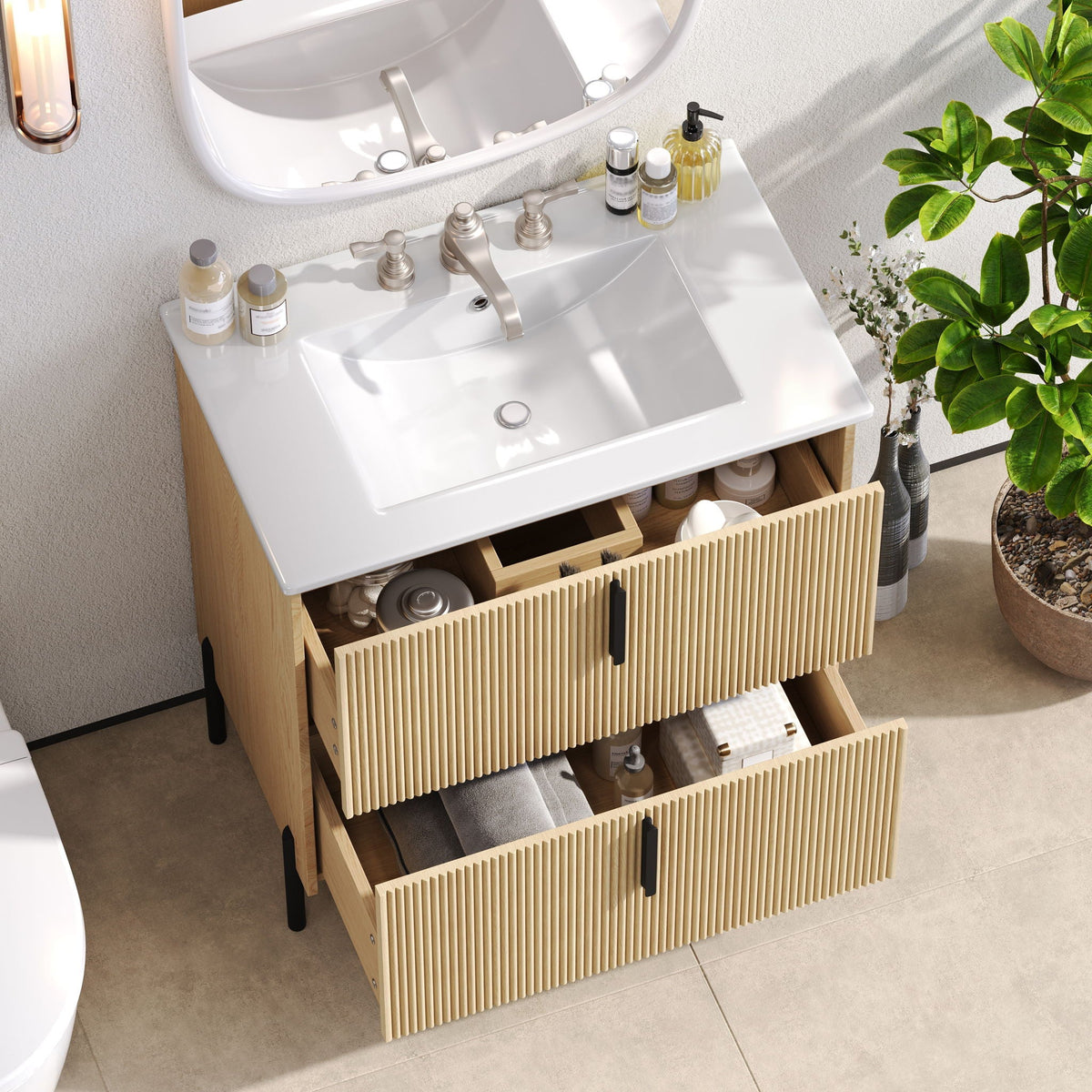 Bathroom Vanity With Ceramic Sink, Fluted Design, photo 30 of 40