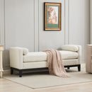 Elegant Upholstered Bench, Daybed, Ottoman With Wood Legs & Bolster Pillows - Ivory Boucle by HouseOfZazla