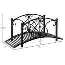 3.3FT Metal Arch Zen Garden Bridge with Safety Siderails, Decorative Footbridge, Delicate Floral Scrollwork for Stream, Fish Pond, Black
