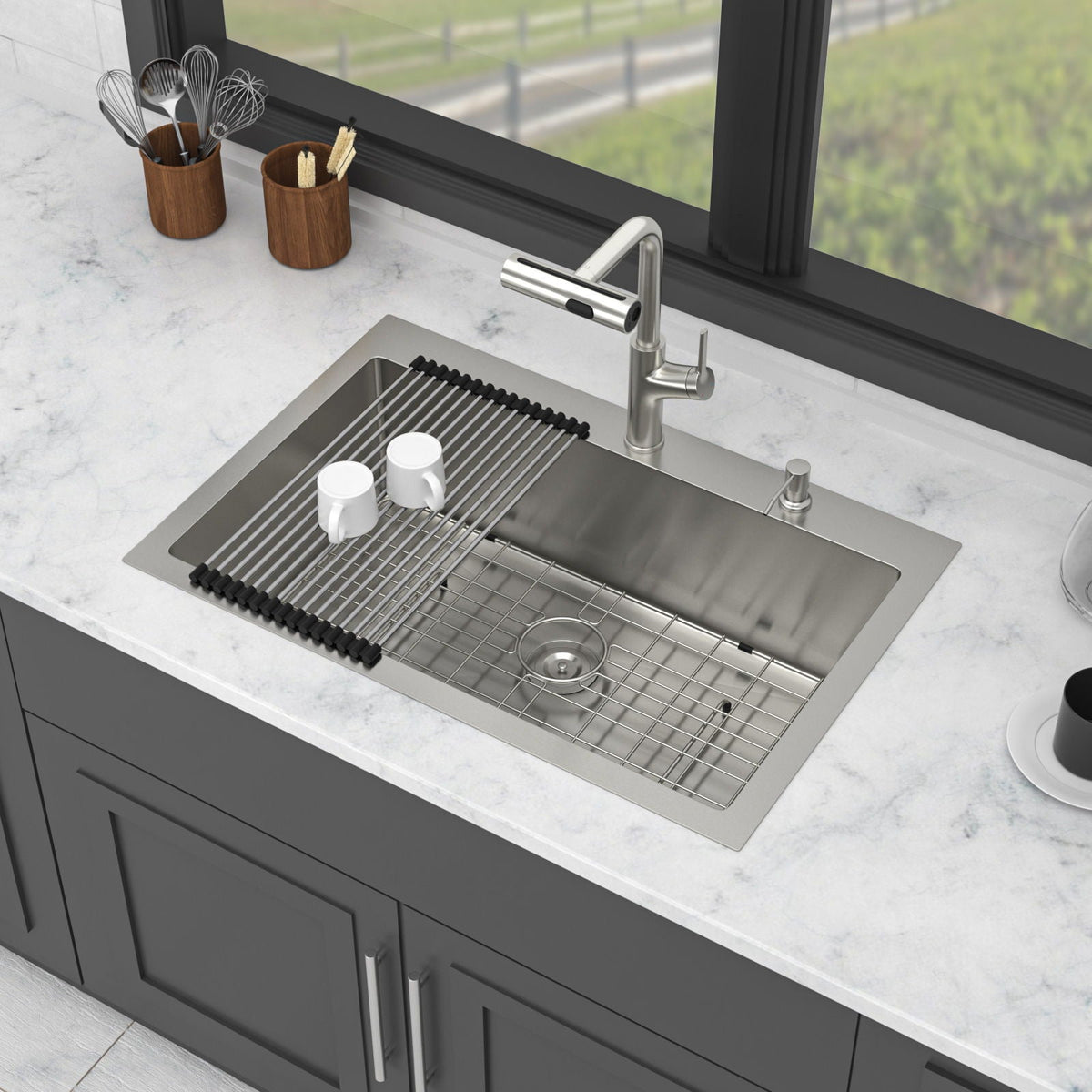 Drop-In Kitchen Sink With Pull-Out Faucet And Soap Dispenser, photo 14 of 20