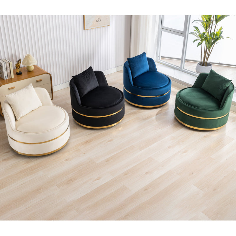 360 Degree Swivel Accent Chair Velvet Modern Upholstered Barrel Chair Over-Sized Soft Chair with Seat Cushion for Living Room, Bedroom, Office, Apartment, Blue