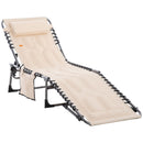 Outsunny - Padded Folding Chaise Lounge Chair, Outdoor 6-Level Reclining Camping Tanning Chair With Headrest For Beach, Yard, Patio, Pool - Beige by HouseOfZazla