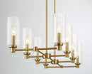 Willow - 8 Lights Island With Clear Ribbed Pendant Lamp Satin - Antique Brass / Clear / Gold by HouseOfZazla