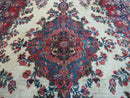 9x12 Persian Sarouk Rug - Semi Open Field Medallion Rug - Ivory Red Blue Hand Knotted Wool Oriental Carpet 9 x 12 Antique Rug - Vegetable Dyes