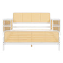 3 Pieces Rattan Platform Full Size Bed With 2 Nightstands,White