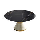 59.05" Modern Artificial Stone Round Carbon Steel Base Dining Table, Can Accommodate 6 People - Black / White by Unique Piece Furniture