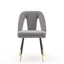 Akoya Collection Modern Contemporary Velvet Upholstered Dining Chair with Nailheads and Gold Tipped Black Metal Legs, Gray, Set of 2