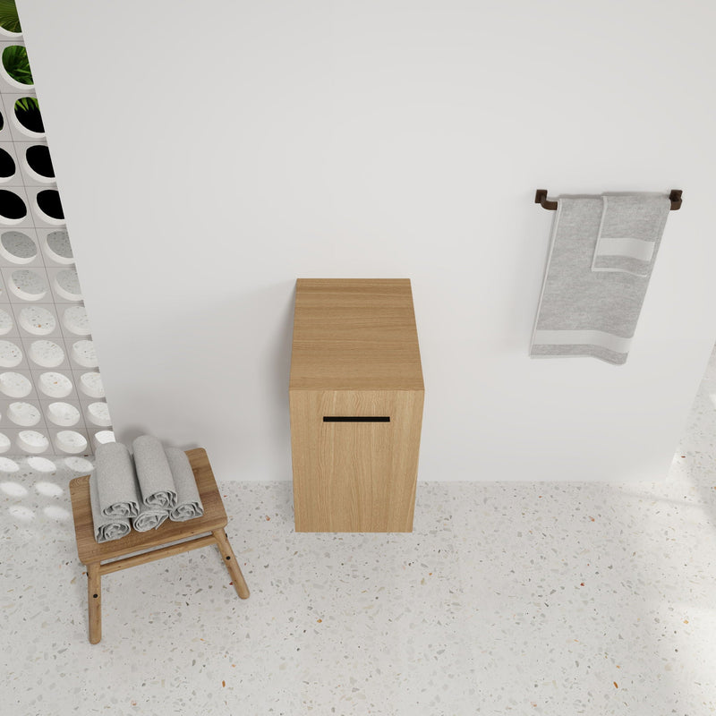 Floating Bathroom Vanity Single Door Base Cabinet, Wall Mounted Storage - Light Oak, photo 7 of 7