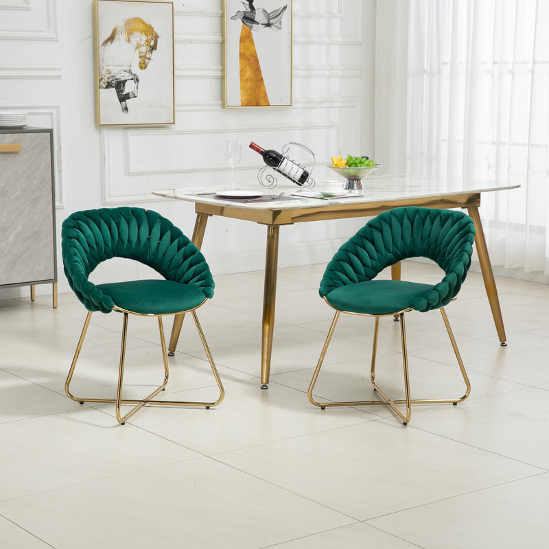 Accent Chairs Set of 2, Velvet Side Chairs with Gold Legs, Mid-Century Upholstered Dining Chairs for Living Room, Kitchen, Bedroom, Beauty Room