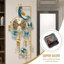 34.6-Inch Elegant Peacock Butterfly Metal Wall Clock Home Decor