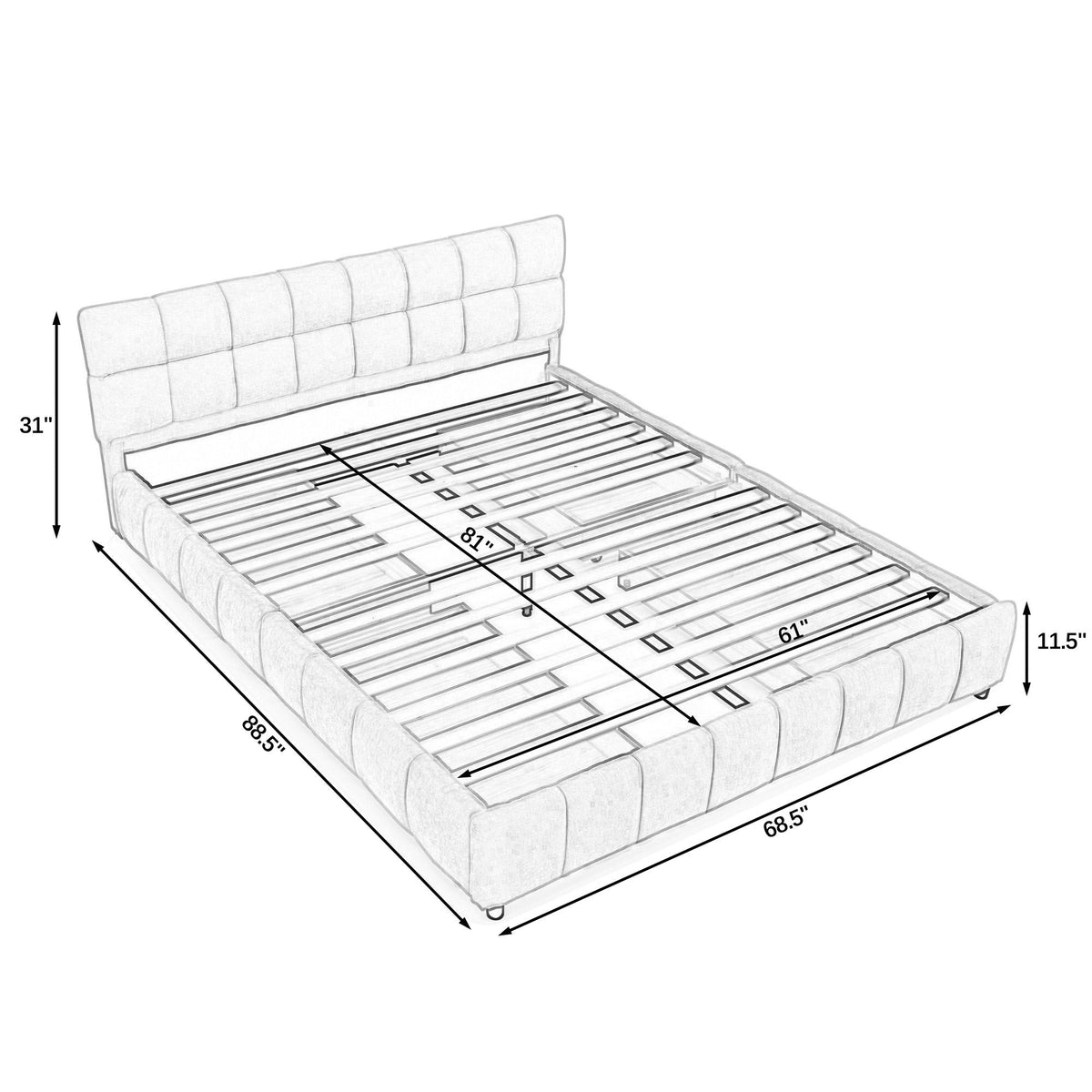 Modern Platform Bed Frame With Thick Fabric, photo 24 of 33