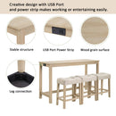 4 Piece Bar Table Set with Power Outlet,Bar Table Set with Chairs,Sofa Bar Table with Stools,Behind Couch Table with 3 Padded Stools for Living Room,Dining room, Light Oak by Montret