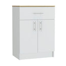 Pantry Organizer Cabinet One Drawer, Two Interior Shelves, Two Doors - White / Light Oak