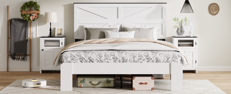 King Wood Platform Bed Frame with Headboard and Storage, photo 2 of 10