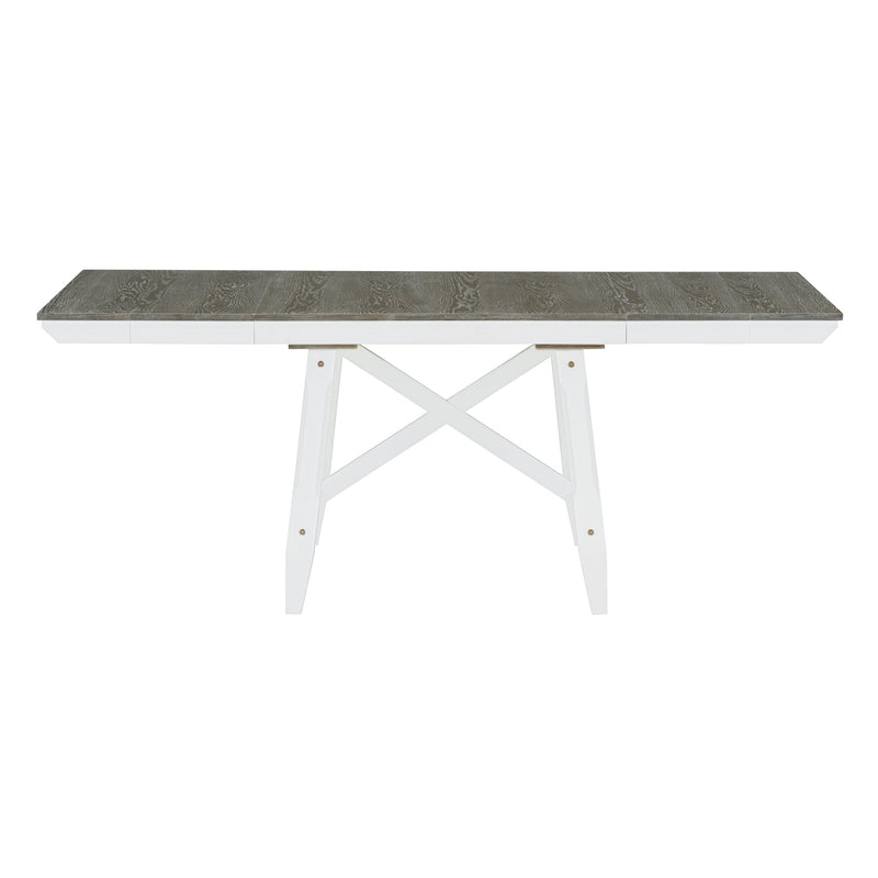 6-Piece Classic Dining Table Set, Rectangular Extendable Dining Table with two 12"W Removable Leaves and 4 Upholstered Chairs & 1 Bench for Dining Room (Brown+White)