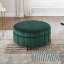 Upholstered Round Ottoman With Reversible Lid, Channel Tufted Pumpkin Shape by Unique Piece Furniture