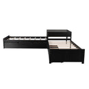 L Shaped Platform Bed With Trundle And Drawers Linked With Built In Desk by HouseOfZazla