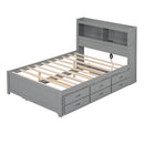 Full Size Platform Bed With Trundle, Drawers, USB Ports And Built In Shelves - Gray by HouseOfZazla
