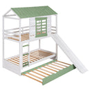 Twin Over Twin House Bunk Bed With Convertible Slide And Trundle - White by HouseOfZazla