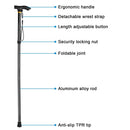 Walking Cane Aluminum Alloy Walking Stick Adjustable Folding Travel Hiking Stick Anti-Slip