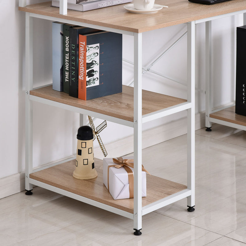 55 Inch Home Office Computer Desk Study Writing Workstation with Storage Shelves, Elevated Monitor Shelf, CPU Stand, Durable X-Shaped Construction, Oak Wood Grain