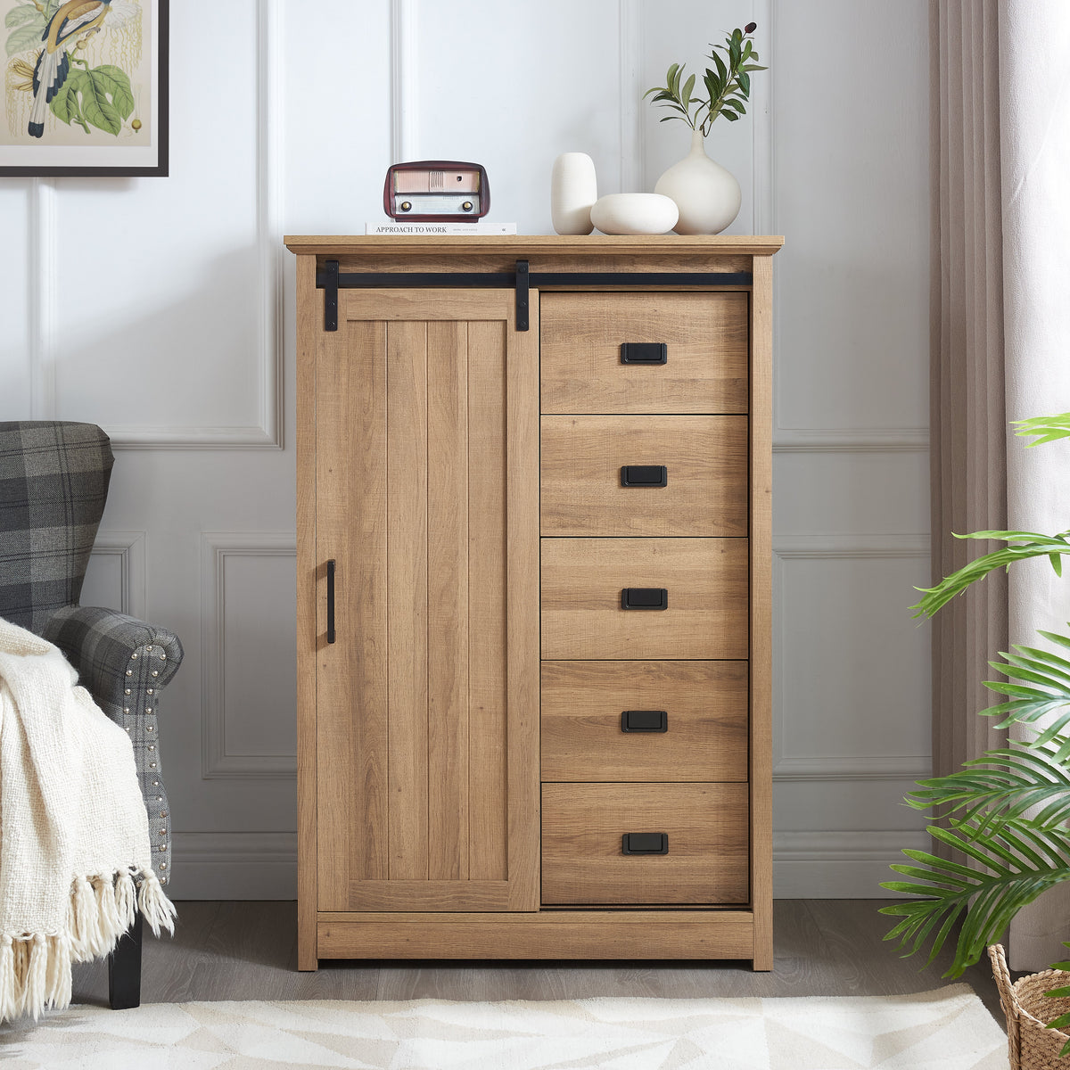 5 Drawers Dresser with Sliding Barn Door, photo 8 of 10