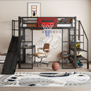 Loft Bed With Built In Desk, Open Wardrobe, Basketball Hoop, Slide And Staircase by Unique Piece Furniture