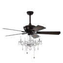 52" Crystal Shade Ceiling Fan Lamp, 3 Speed, 4 Timing, 5 Reversible Blades Crystal Ceiling Fan, 5 Pieces X E12 (No Include Bulb), Hand Pull Chain - Matte Black by HouseOfZazla