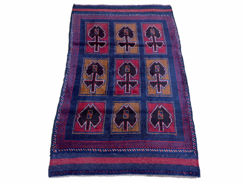 2' 9" X 4' 5" Vintage Handmade Tribal Wool Rug Balouchi Afghan Rug Blue Red 3x5