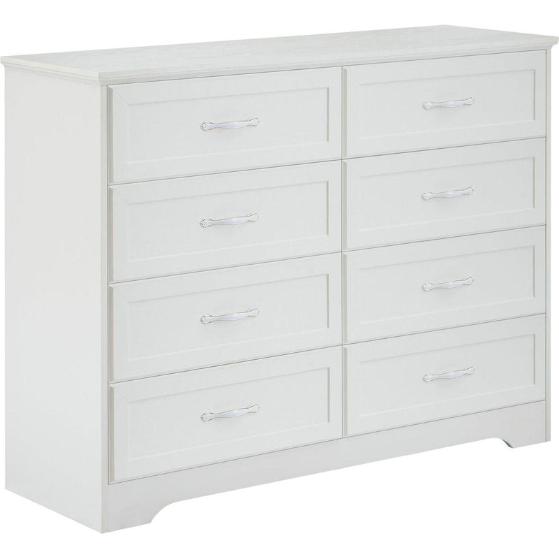 Modern 3 Drawer Bedroom Chest of Drawers with 8 Drawers Dresser, Clothes Organizer -Metal Pulls for Living Room, Bedroom, Hallway, White, 47.6" x 15.7" x 36.7"