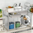 Outdoor Utility Sink With Workbench & Storage Shelf, Freestanding Prep Table With Left Drawer, Garden Patio Sink Station With 360° Hot & Cold Water Faucet - Silver by HouseOfZazla