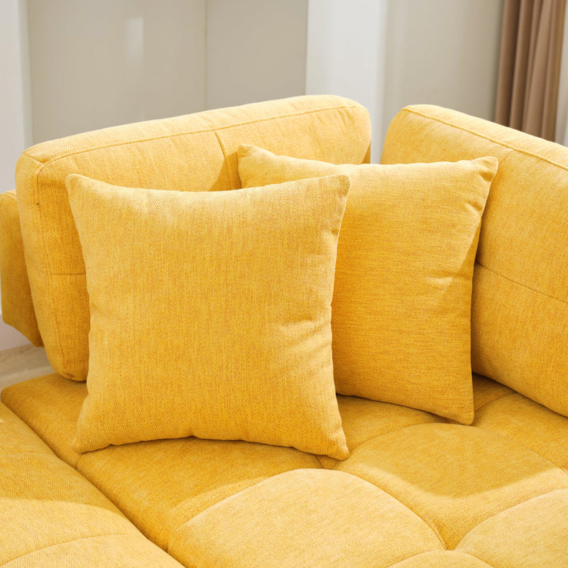 91.73" L-shaped Sofa Sectional Sofa Couch with 2 Stools and 2 Lumbar Pillows for Living Room, Yellow