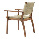 5-Piece Outdoor Dining Set: Teak Finish Round Acacia Wood Table & 4 Wicker Armchairs by HouseOfZazla