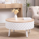 Round Coffee Table With Storage - White / Light Oak by HouseOfZazla
