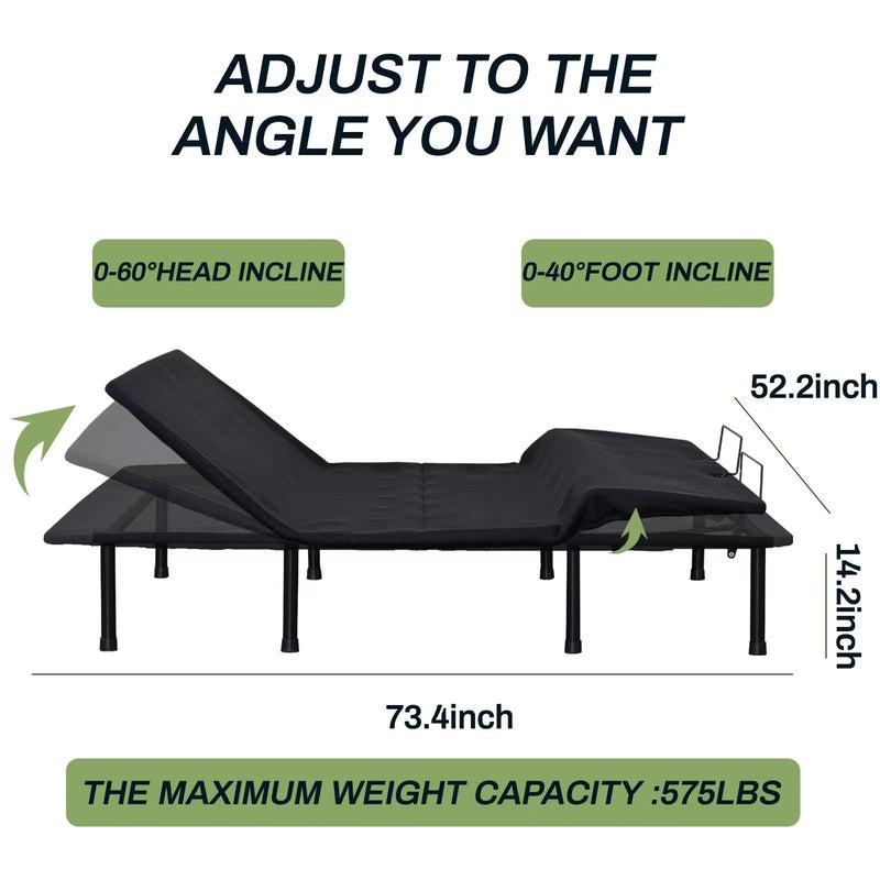 Adjustable Bed Base -FULL-THREE FOLD- Motorized Head and Foot Incline - Quick and Easy Assembly