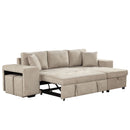 Modern L-Shape 3 Seat Reversible Sectional Couch, Pull Out Sleeper Sofa With Storage Chaise And 2 Stools For Living Room Furniture Set by HouseOfZazla