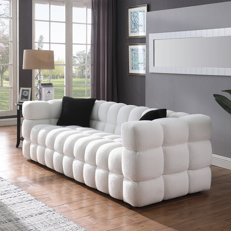 84.3 length, 35.83" deepth, human body structure for USA people, marshmallow sofa,boucle sofa, White color,3 seater