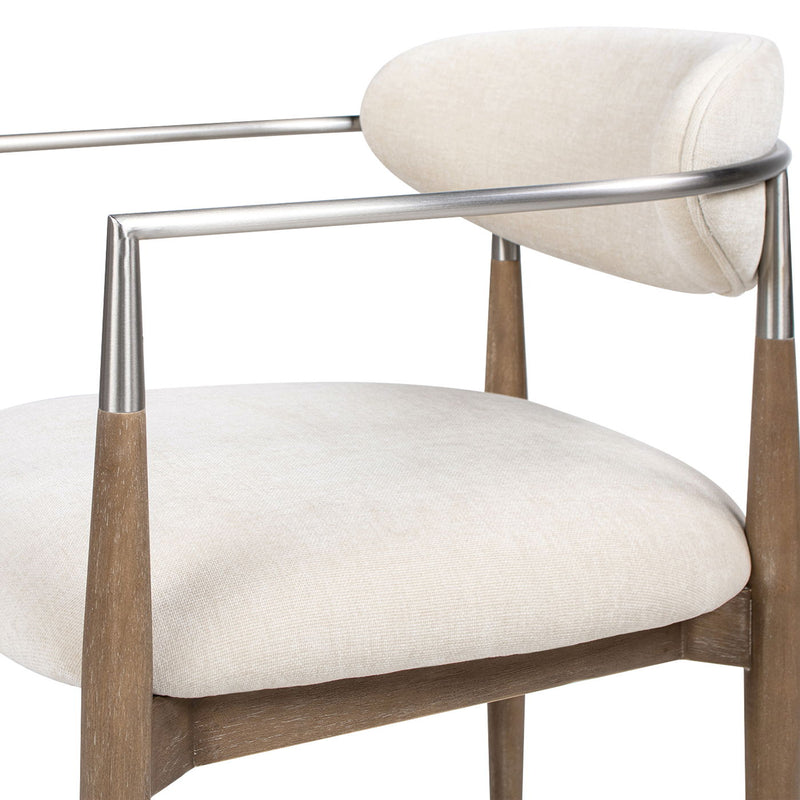 Artemis - Mixed Material Upholstered Dining Arm Chair - Warm White, photo 9 of 13