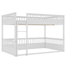 Queen over Queen Bunk Bed with Ladder and Guardrails, White