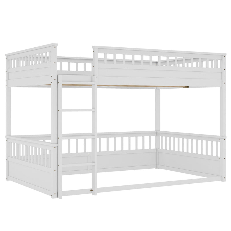 Queen over Queen Bunk Bed with Ladder and Guardrails, White