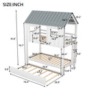 Twin Size House Bunk Bed With Trundle, Roof And Windows - White / Gray by HouseOfZazla