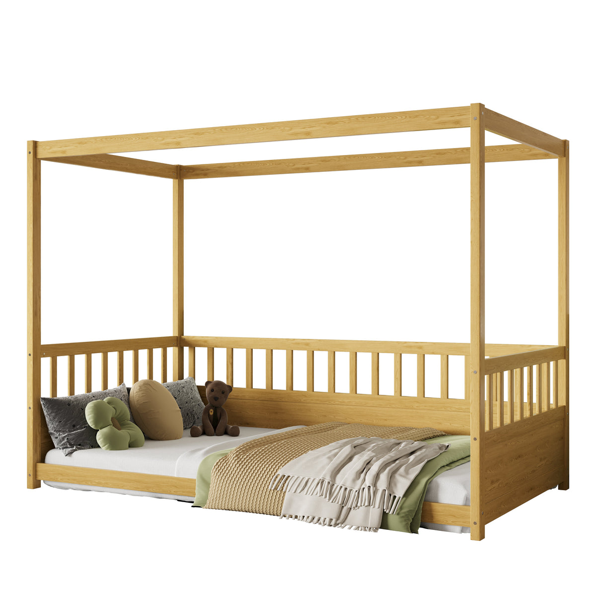 Twin Size Canopy Bed Frame with Guardrails for Kids, photo 6 of 9