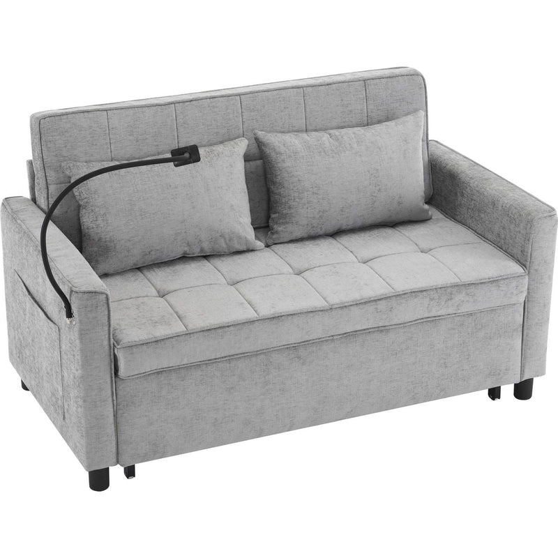 56.9' Loveseat Sofa Pull-out Sofa Bed Sleeper Sofa with a Reversible Backrest Cushion, Side Pockets, Two USB Ports and a Phone Holder for Living Room, Grey