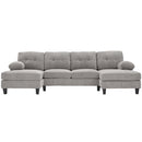 U-Shaped Sectional Sofa 103.5" Fabric Couch With Dual Chaise Lounges, Storage Pockets, Armrest Pillows