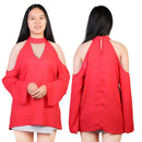 Off-the-Shoulder Blouse with V-Neck and Long Sleeves by LJGDeals