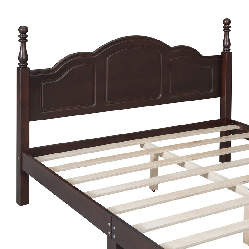 3-Pieces Bedroom Sets,Queen Size Wood Platform Bed and Two Nightstands-Dark Walnut