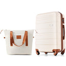20-Inch Carry-On Luggage with Expandable Travel Bag Set, ABS Hard Shell Two-piece suitcase set, ivory and brown
